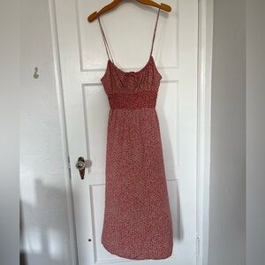 William b smocked waist red floral midi dress